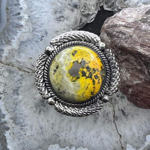 Sterling Silver Southwestern Style Bumblebee Jasper Decorated Ring S 9 For Women - Picture 5 of 10